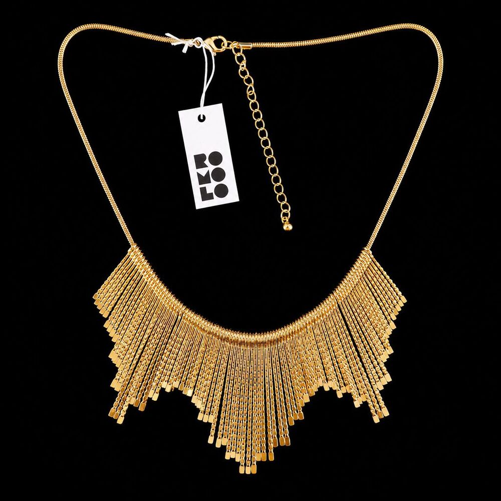 Vintage Style Romolo Gold Tone Fringe Statement 16" - 19" Snake Chain Necklace